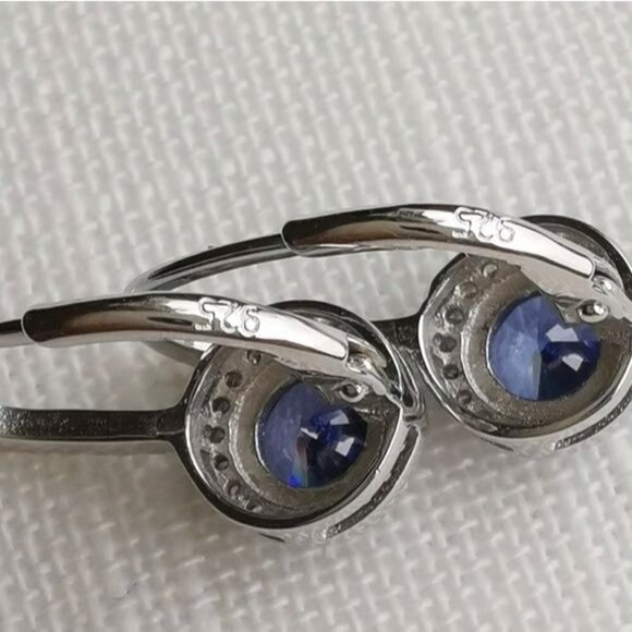 NEW Tanzanite CZ halo drop earrings in Sterling Silver lever back - Picture 4 of 7